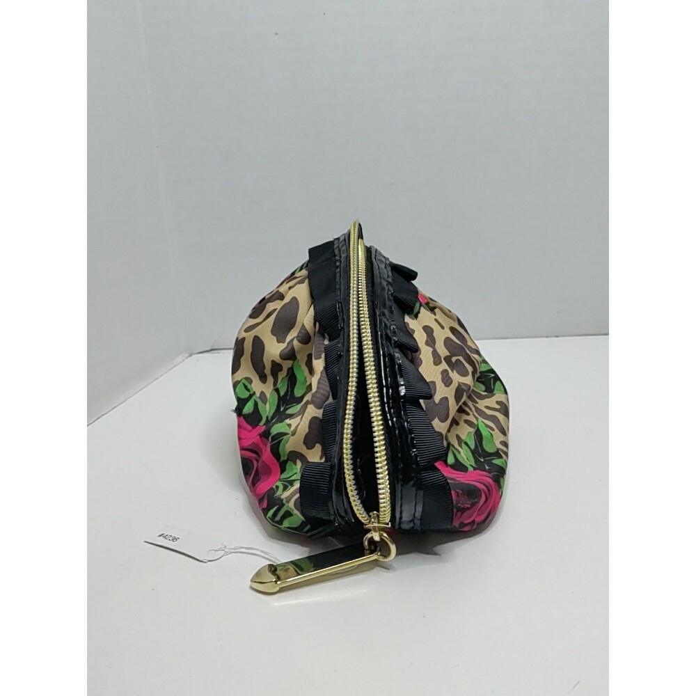 Betsey Johnson Leopard Print Cosmetic Case with Pink Rose Accents - Picture 4 of 9